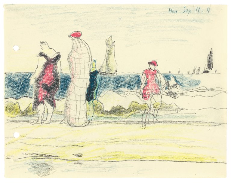 Auf diesem Bild ist das folgende Kunstwerk zu sehen: Lyonel Feininger. Strandszene mit Badenden. 1911.