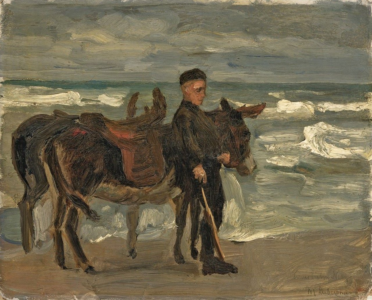 This picture shows the following artwork: Max Liebermann. „Junge mit zwei Reiteseln am Meer“. Circa 1900.
