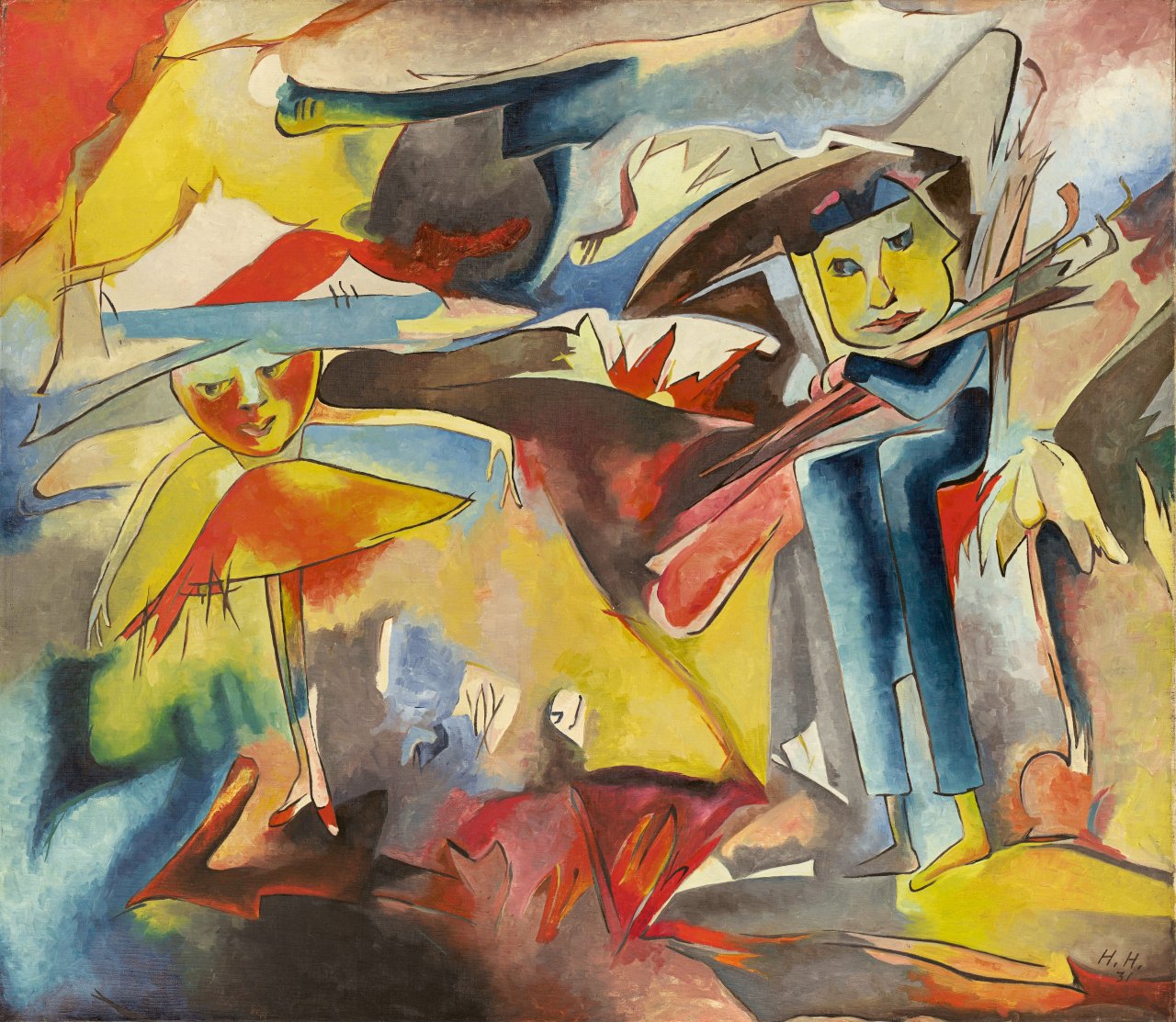 Auf diesem Bild ist das folgende Kunstwerk zu sehen: Hannah Höch. „Regenschirmmännchen (oder: Der Regenschirmsammler)“. 1931.
