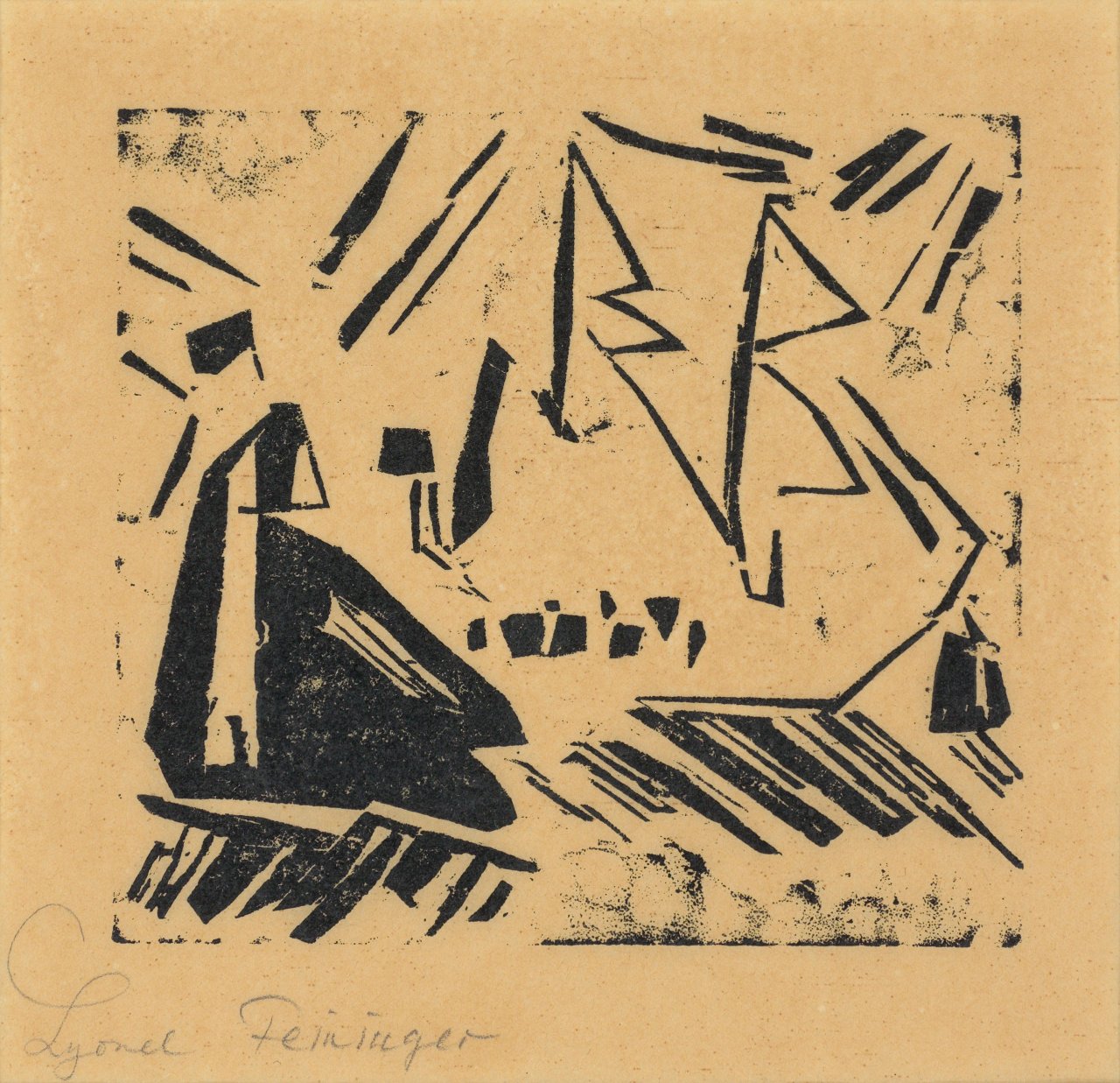 This picture shows the following artwork: Lyonel Feininger. ”Marine (mit drei Segelbooten)”. 1924.