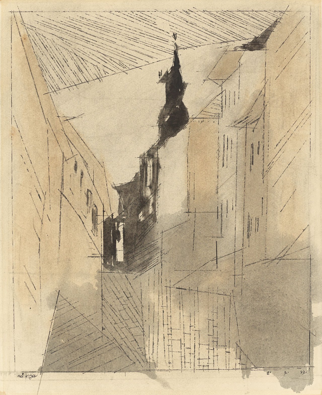 Auf diesem Bild ist das folgende Kunstwerk zu sehen: Lyonel Feininger. Street, Cammin (Recollection). 1947.