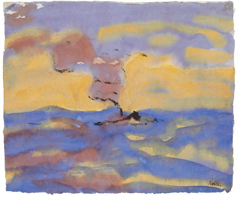 This picture shows the following artwork: Emil Nolde. „Qualmender Schlepper auf blauem Meer“. 1910/15.