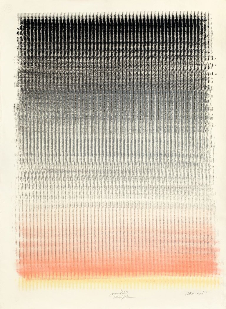 Auf diesem Bild ist das folgende Kunstwerk zu sehen: Heinz Mack. „Sun-set“. 1963.