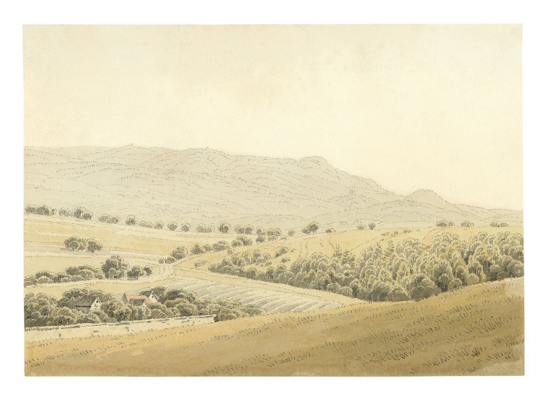 This picture shows the following artwork: Caspar David Friedrich. „Mittelgebirgslandschaft“. Circa 1828.