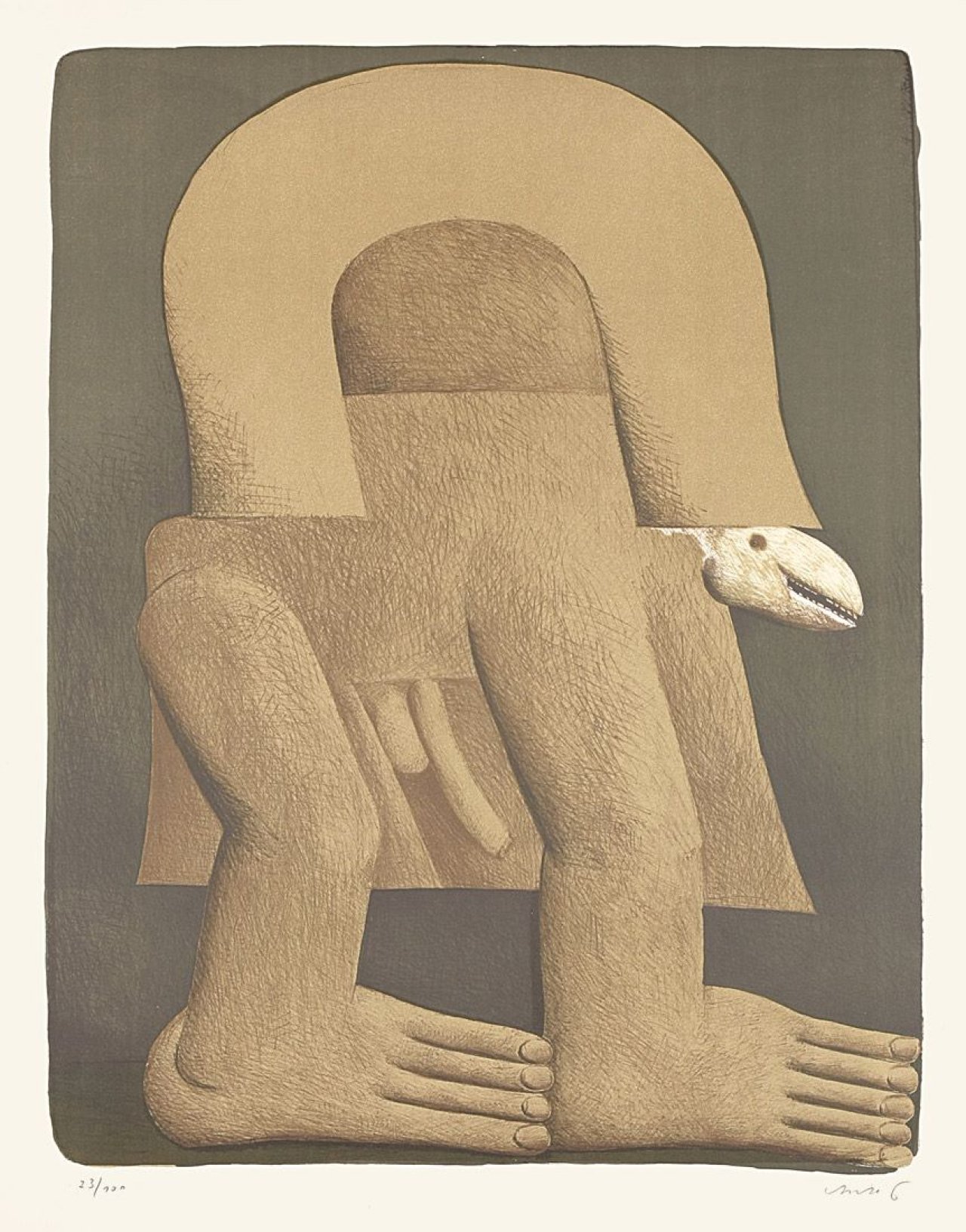Auf diesem Bild ist das folgende Kunstwerk zu sehen: Horst Antes. „Figur mit Schlangenkopf“. 1971.