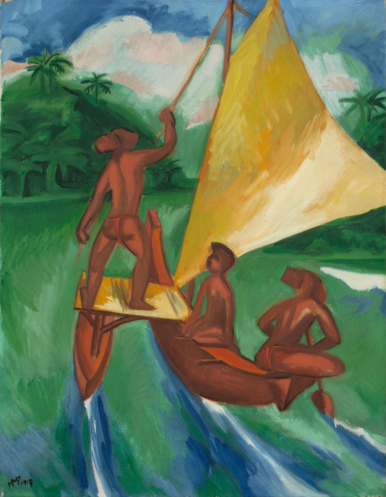 Auf diesem Bild ist das folgende Kunstwerk zu sehen: Max Pechstein. „Segelndes Kanu“. 1917.