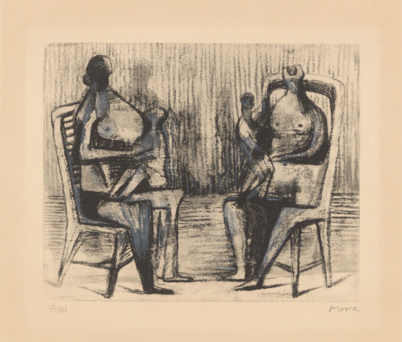 Auf diesem Bild ist das folgende Kunstwerk zu sehen: Henry Moore. „Two seated figures with children“. 1976.