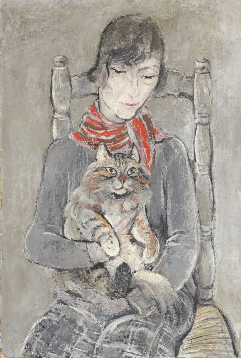 Auf diesem Bild ist das folgende Kunstwerk zu sehen: Jeanne Mammen. „Frau mit Katze (Marie Louise)“. Vor 1929.