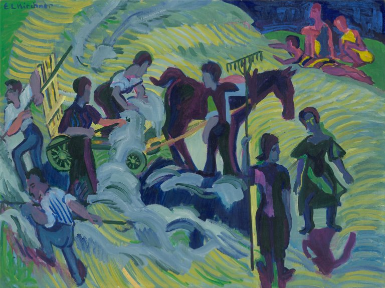 Auf diesem Bild ist das folgende Kunstwerk zu sehen: Ernst Ludwig Kirchner. „Heuernte“. 1924-26.