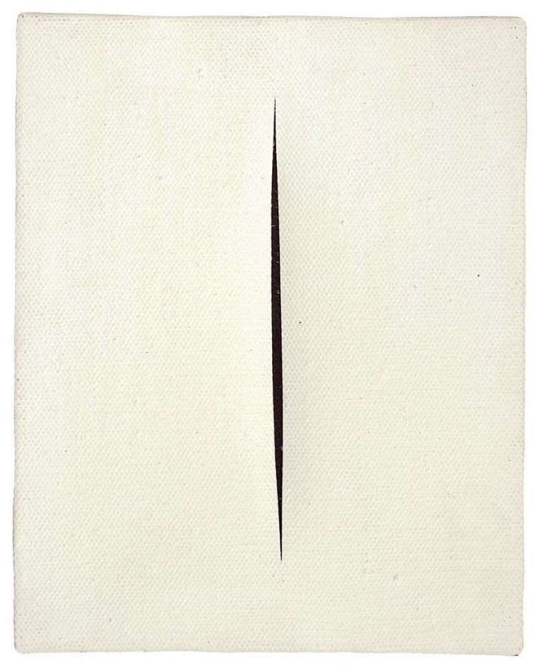 Auf diesem Bild ist das folgende Kunstwerk zu sehen: Lucio Fontana. „Concetto spaziale“. 1960er Jahre.