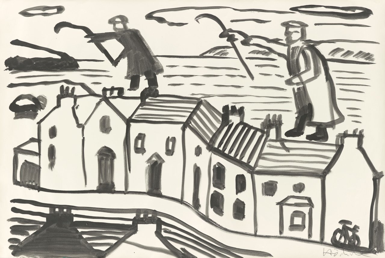 Auf diesem Bild ist das folgende Kunstwerk zu sehen: Karl Horst Hödicke. Irische Landschaft mit Dorf. 1982/89.