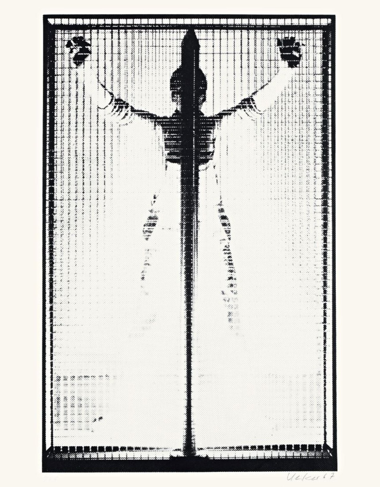 Auf diesem Bild ist das folgende Kunstwerk zu sehen: Günther Uecker. Lichtkäfig. 1967.