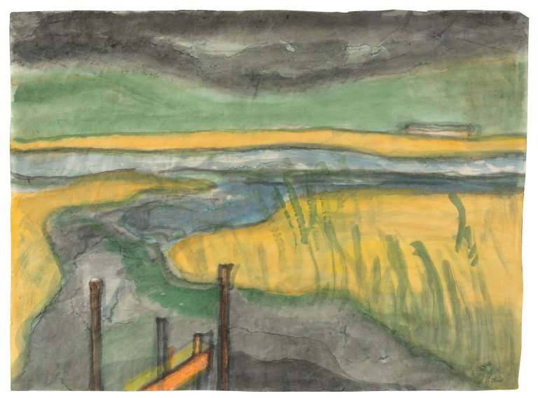 This picture shows the following artwork: Emil Nolde. „Landschaft um Utenwarf bei dem Dorf Ruttebüll“. Circa 1920 / 25.