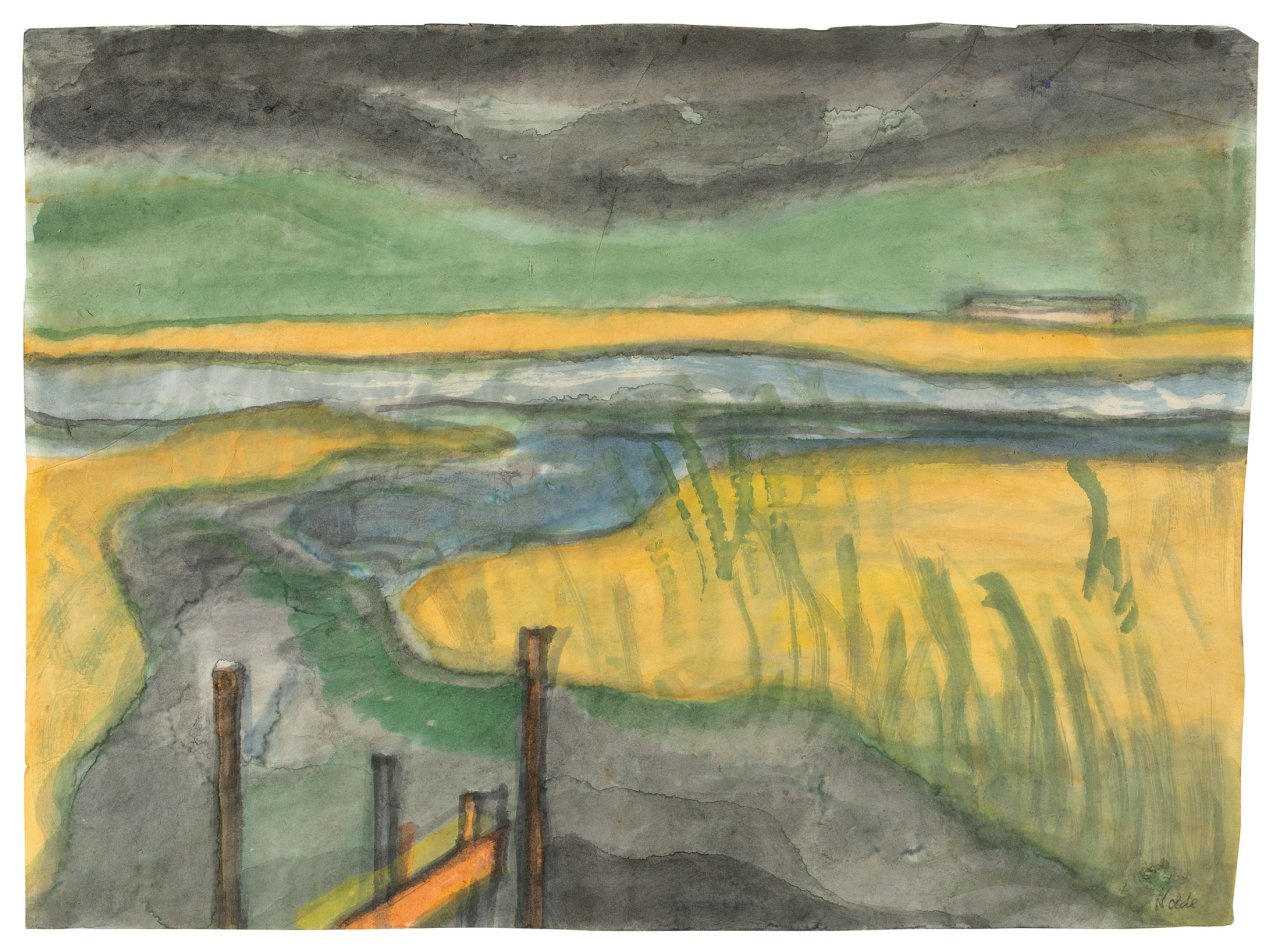 This picture shows the following artwork: Emil Nolde. „Landschaft um Utenwarf bei dem Dorf Ruttebüll“. Circa 1920 / 25.