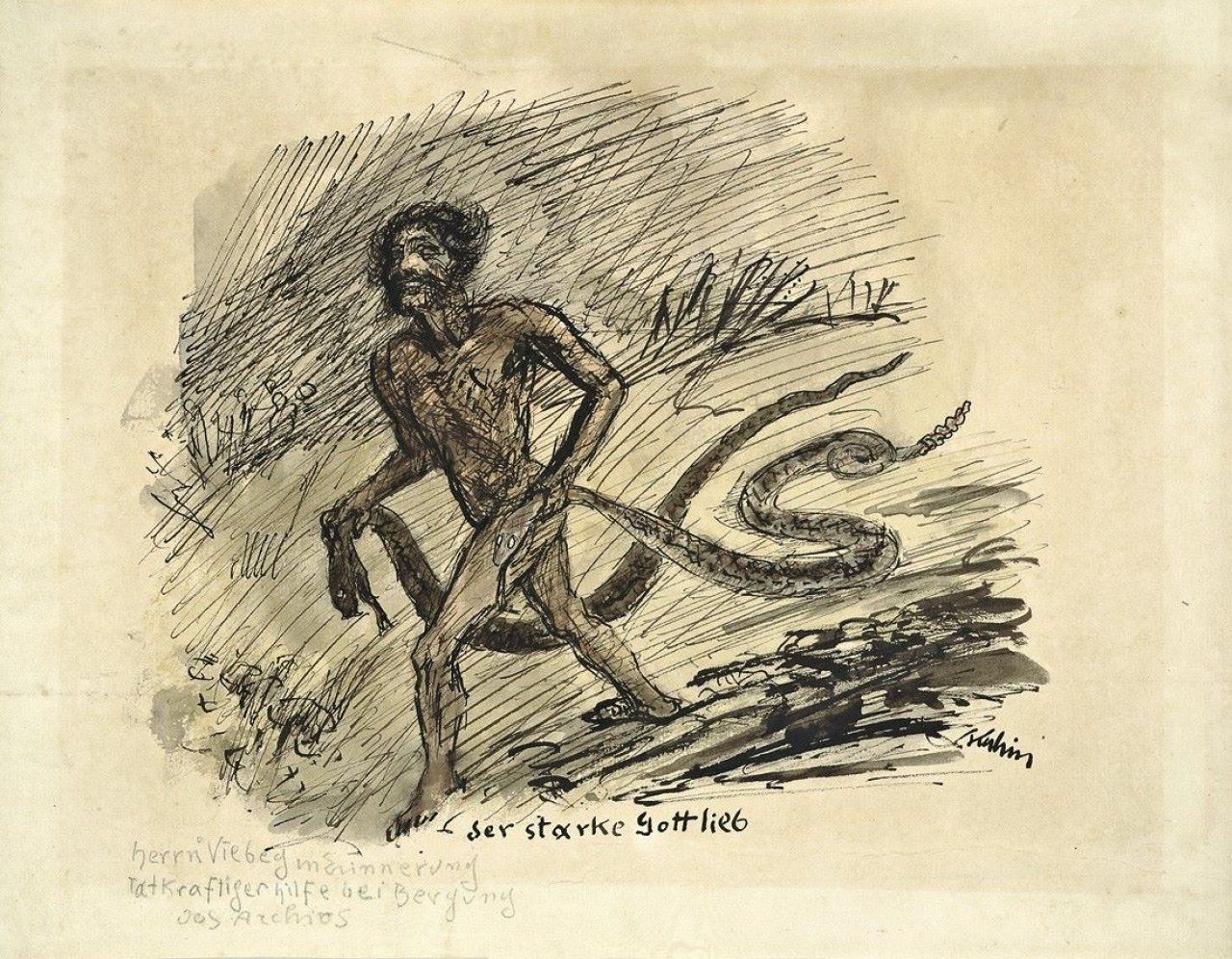 Auf diesem Bild ist das folgende Kunstwerk zu sehen: Alfred Kubin. „Der starke Gottlieb“.