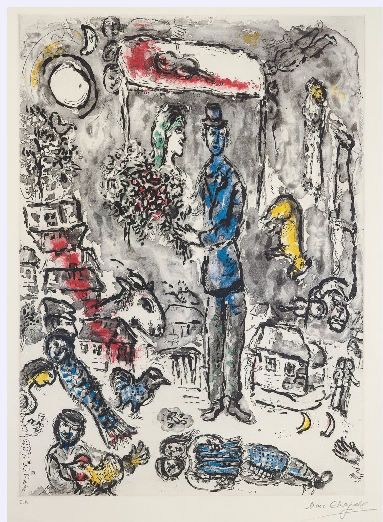 Auf diesem Bild ist das folgende Kunstwerk zu sehen: Marc Chagall. „Le Mariage“. 1968.
