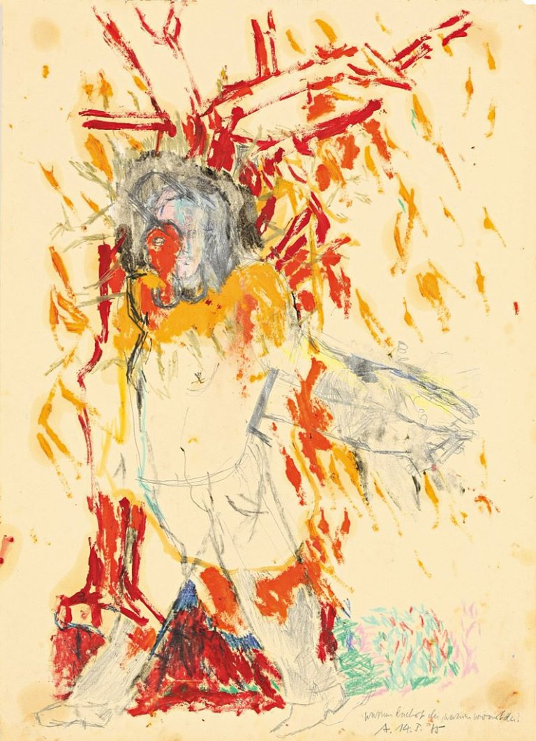 Auf diesem Bild ist das folgende Kunstwerk zu sehen: Martin Assig. „warum lachst du, warum weinst du?“. 1985.