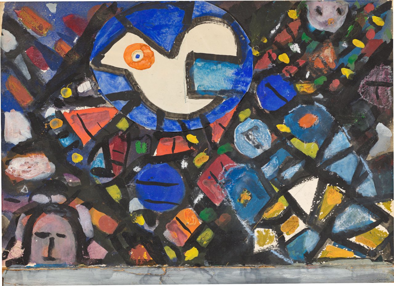 Auf diesem Bild ist das folgende Kunstwerk zu sehen: Ida Kerkovius. Glasfenster mit Taube. 1956.