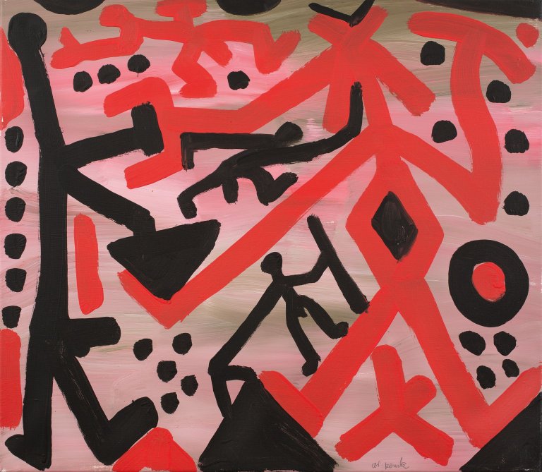 Auf diesem Bild ist das folgende Kunstwerk zu sehen: A.R. Penck. „Westmann-Ostfrau“. 1990.