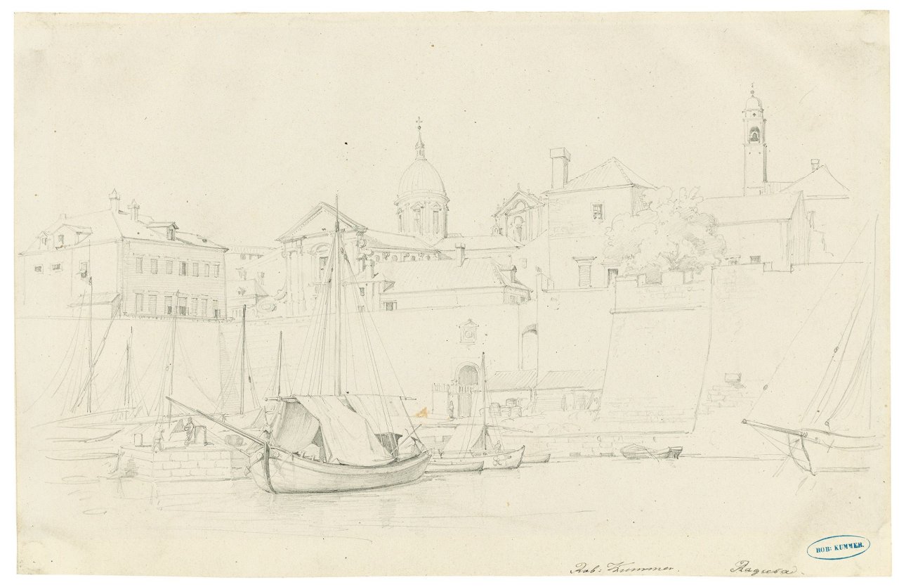 Auf diesem Bild ist das folgende Kunstwerk zu sehen: Carl Robert Kummer. Der Hafen von Ragusa.