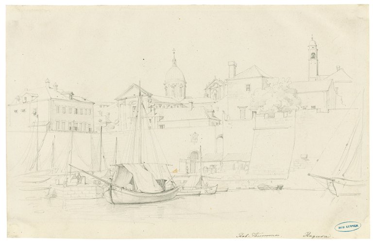 Auf diesem Bild ist das folgende Kunstwerk zu sehen: Carl Robert Kummer. Der Hafen von Ragusa.