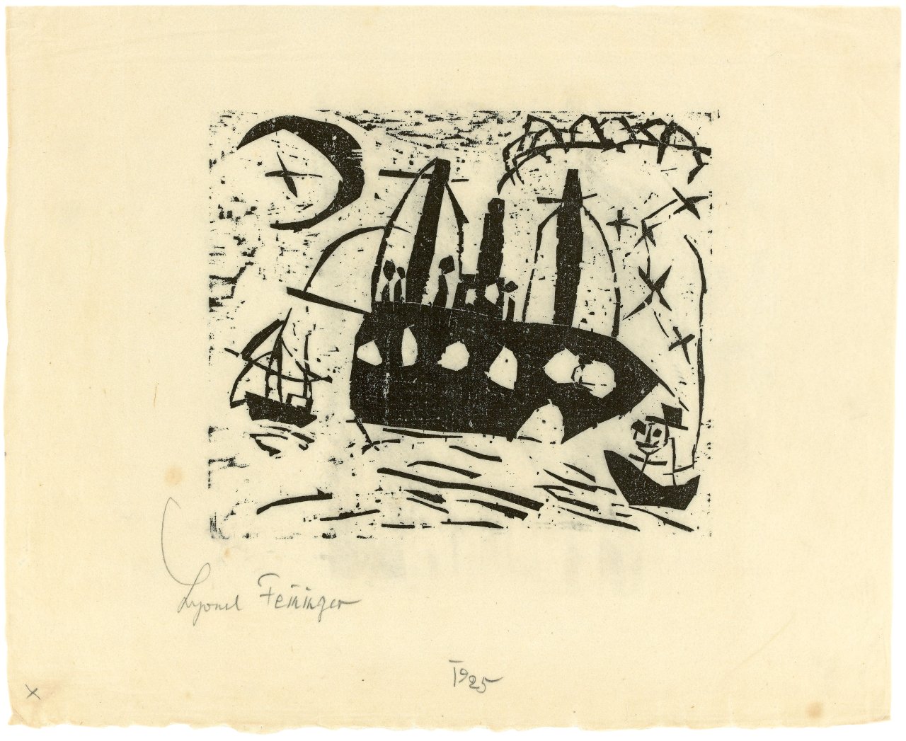 Auf diesem Bild ist das folgende Kunstwerk zu sehen: Lyonel Feininger. „Fröhliche Schiffsreise“. 1919.