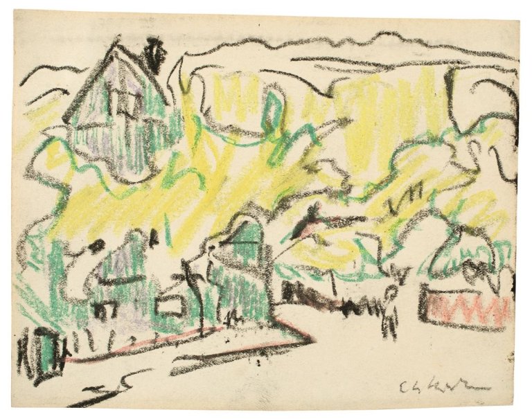 Auf diesem Bild ist das folgende Kunstwerk zu sehen: Ernst Ludwig Kirchner. Landschaft bei Dresden. 1909/10.