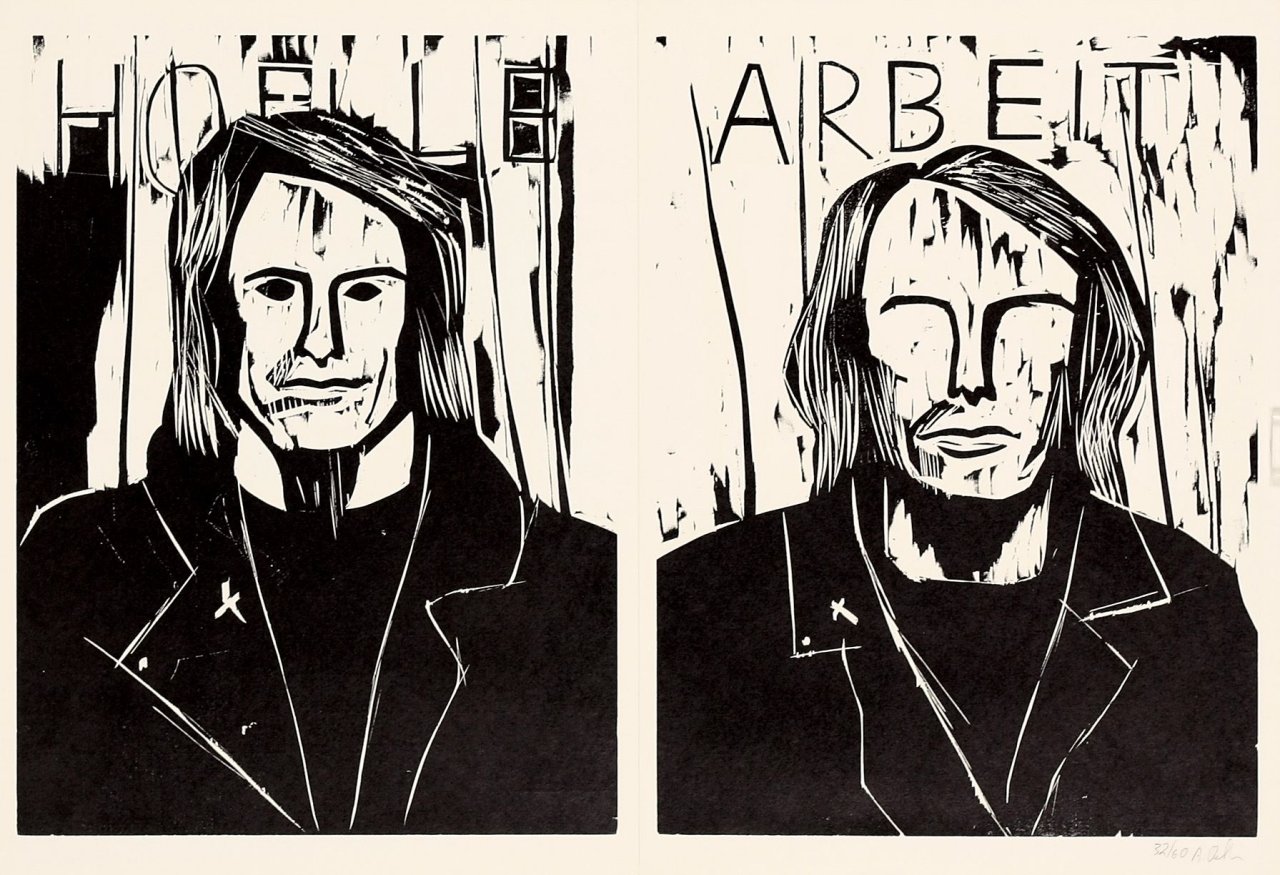 This picture shows the following artwork: Albert Oehlen. „Hoelle“ / „Arbeit“. 1989.