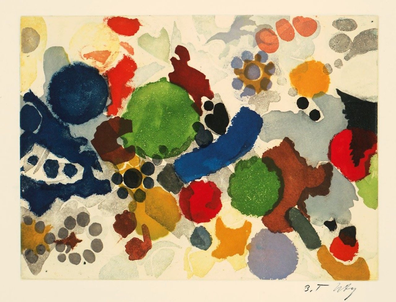 Auf diesem Bild ist das folgende Kunstwerk zu sehen: Ernst Wilhelm Nay. „Farbaquatinta 1957–4“. 1957.