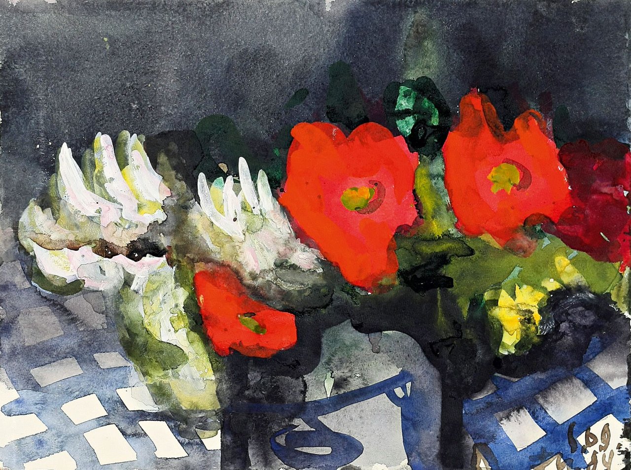 Auf diesem Bild ist das folgende Kunstwerk zu sehen: Klaus Fußmann. Mohn und Margariten. 1984.