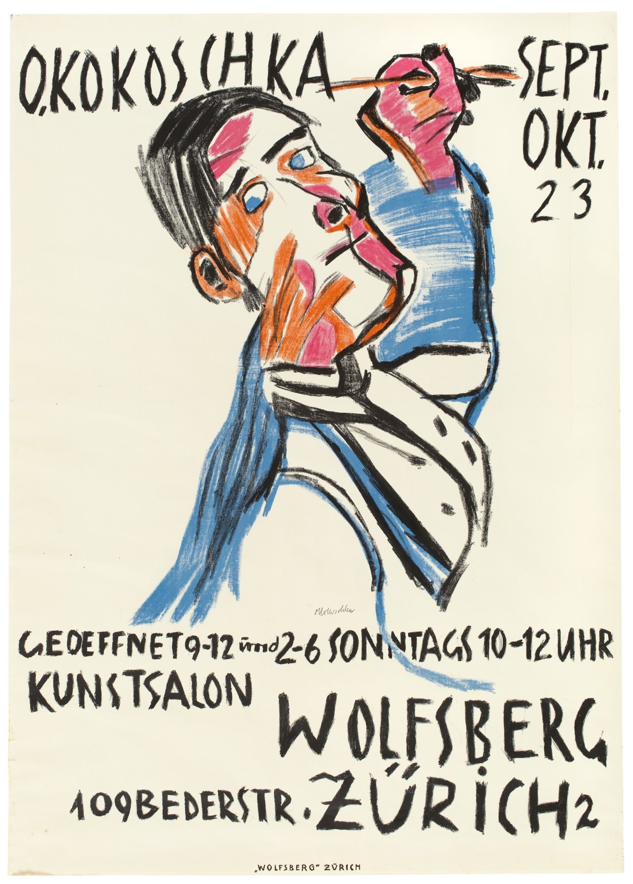 Auf diesem Bild ist das folgende Kunstwerk zu sehen: Oskar Kokoschka. „Selbstbildnis von zwei Seiten als Maler“. 1923.