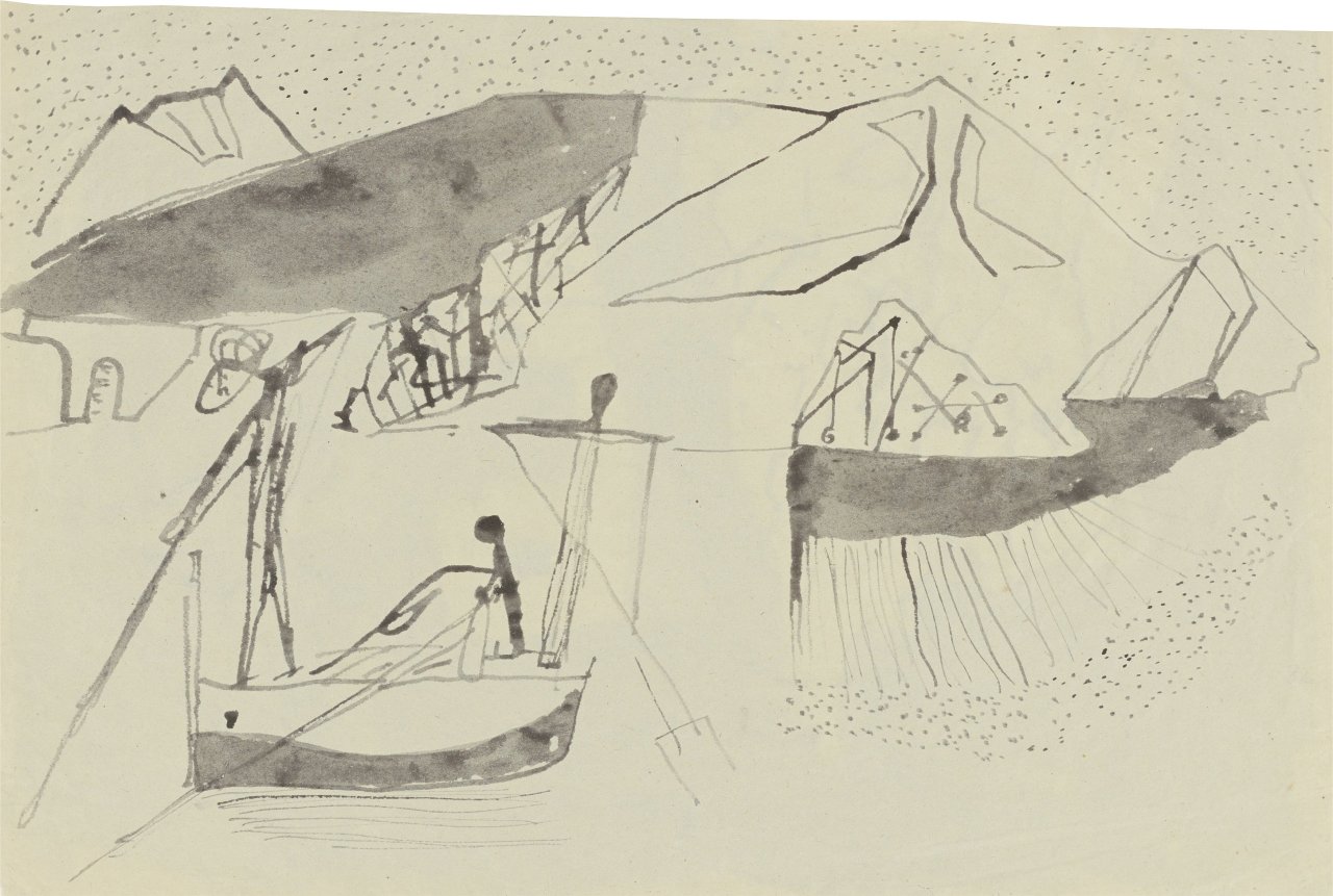This picture shows the following artwork: Werner Gilles. Landschaft mit Boot.