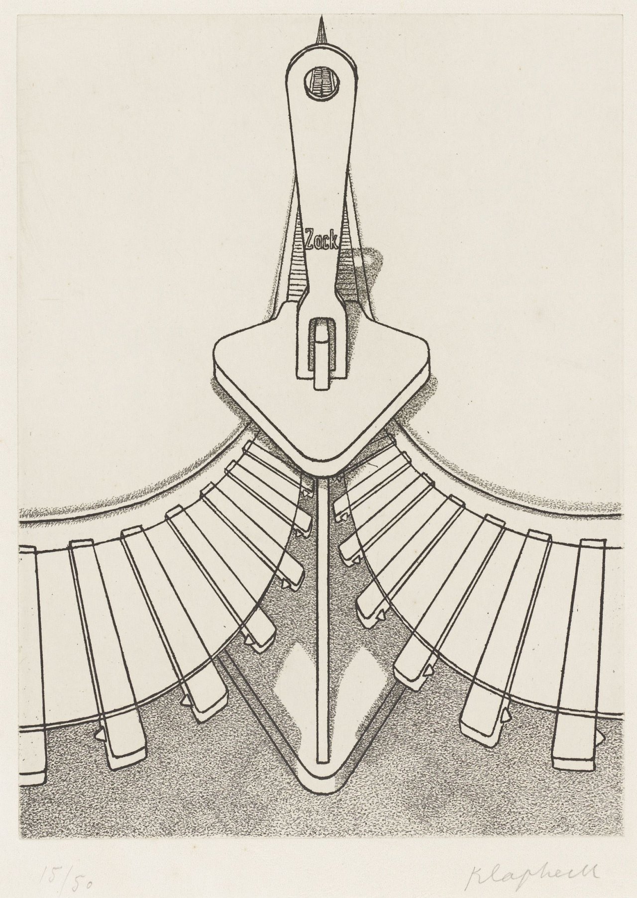 This picture shows the following artwork: Konrad Klapheck. „Der Schürzenjäger (Reißverschluß)“. 1976.