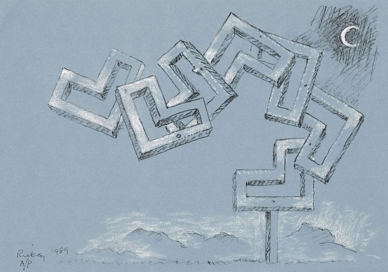 Auf diesem Bild ist das folgende Kunstwerk zu sehen: George Rickey. Ohne Titel. 1989.