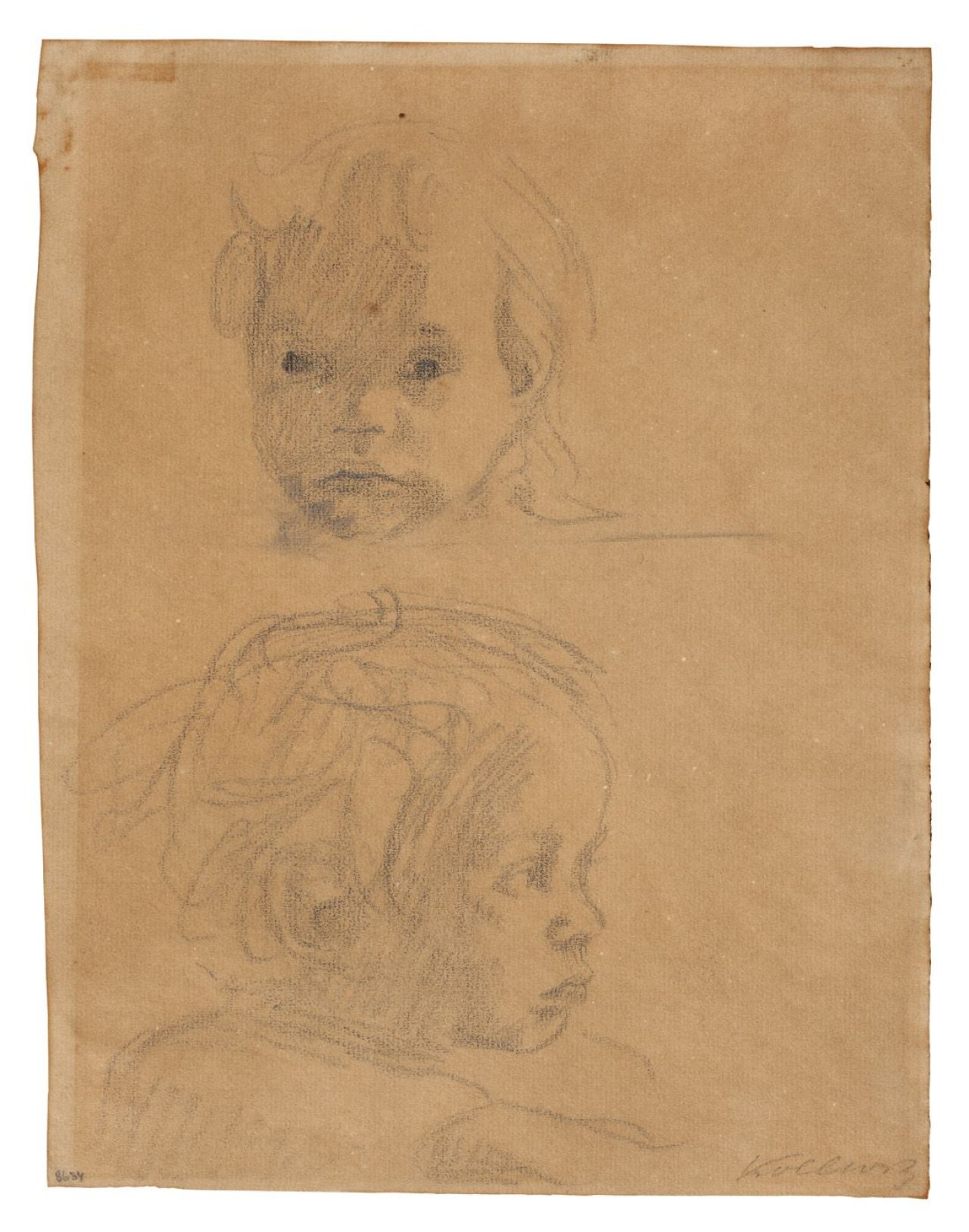 Auf diesem Bild ist das folgende Kunstwerk zu sehen: Käthe Kollwitz. Kopf eines Kindes. Um 1912.
