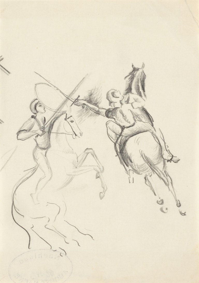 Auf diesem Bild ist das folgende Kunstwerk zu sehen: August Macke. „Wettkampf zu Pferde“. 1911.