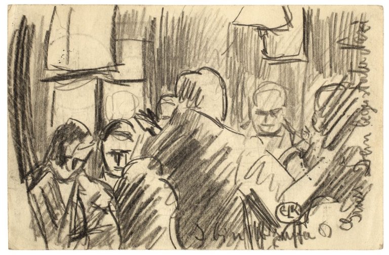 Auf diesem Bild ist das folgende Kunstwerk zu sehen: Ernst Ludwig Kirchner. Im Restaurant. 1903.