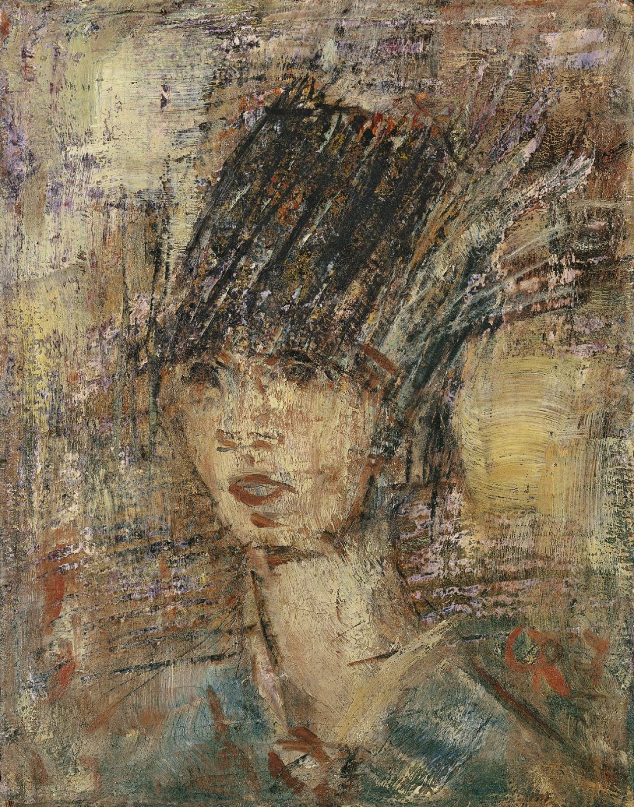 Auf diesem Bild ist das folgende Kunstwerk zu sehen: Christian Rohlfs. „Dame mit Federhut“. 1927.