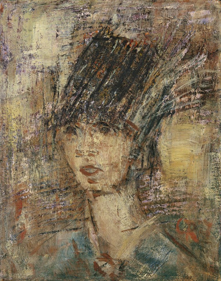 Auf diesem Bild ist das folgende Kunstwerk zu sehen: Christian Rohlfs. „Dame mit Federhut“. 1927.