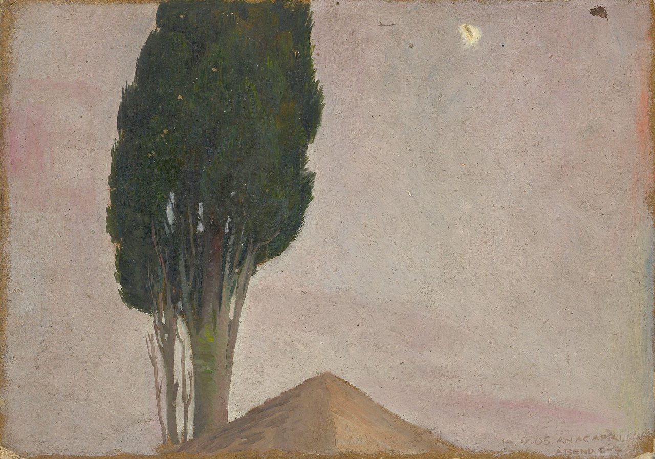 Auf diesem Bild ist das folgende Kunstwerk zu sehen: Osmar Schindler. Zypresse in Capri. 1905.