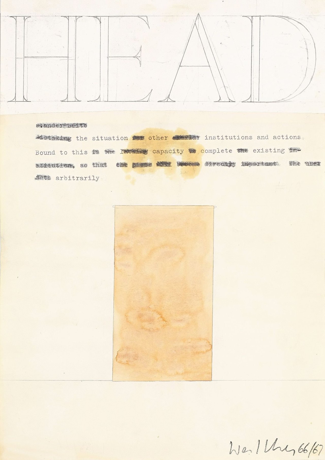 Auf diesem Bild ist das folgende Kunstwerk zu sehen: Franz Erhard Walther. Werkzeichnung (Head). 1966/67.