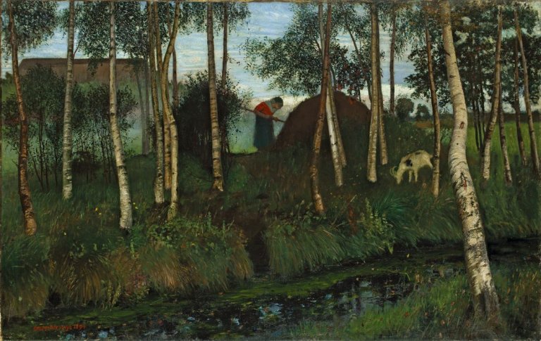 Auf diesem Bild ist das folgende Kunstwerk zu sehen: Otto Modersohn. Birken am Moorkanal. 1894.