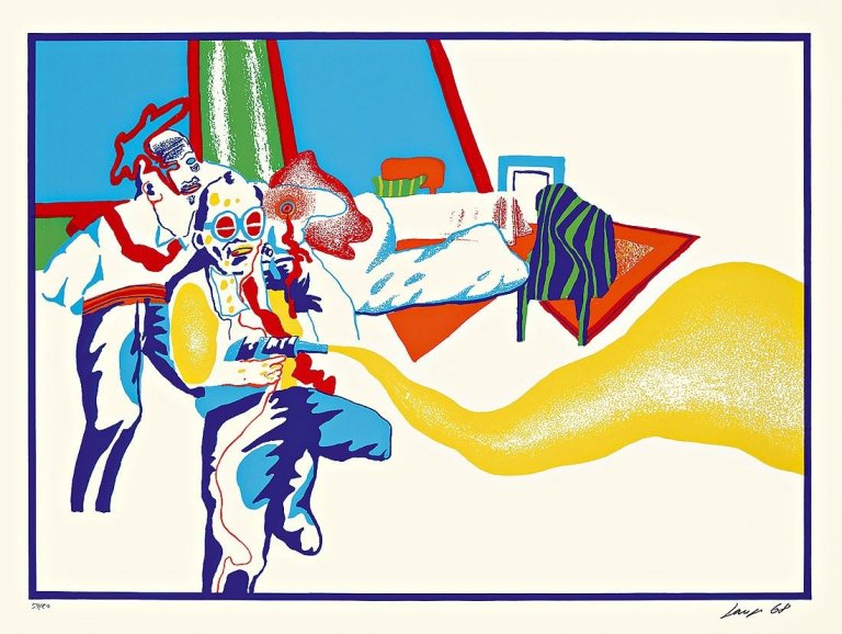 Auf diesem Bild ist das folgende Kunstwerk zu sehen: Uwe Lausen. Raumpatrouille / Stühle / Tod eines Handlungsreisenden. 1968.