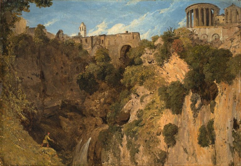Auf diesem Bild ist das folgende Kunstwerk zu sehen: William Linton. Der Sibyllen-Tempel in Tivoli.