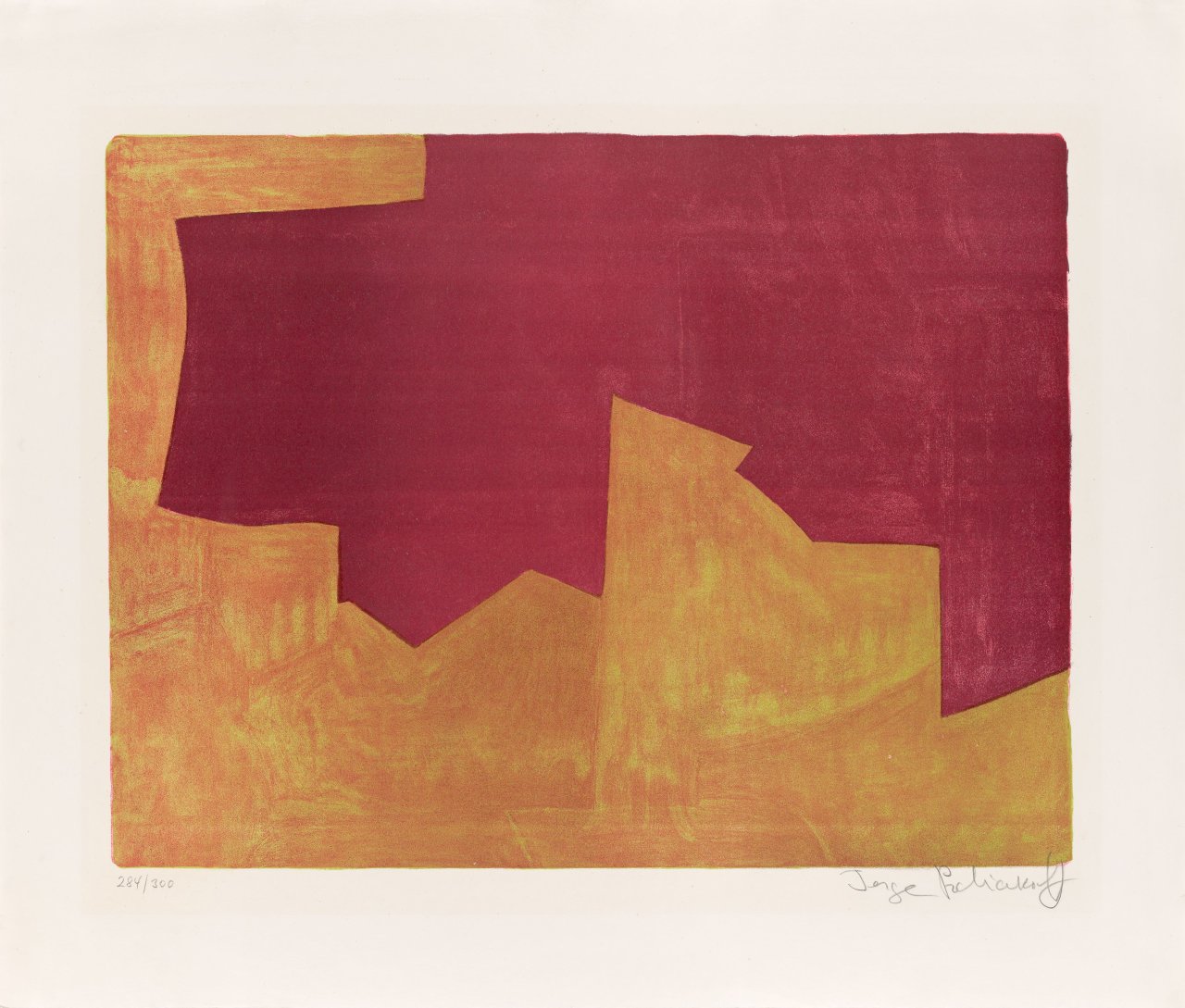 This picture shows the following artwork: Serge Poliakoff. ”Komposition in Burgunderrot und Orange”. 1963.