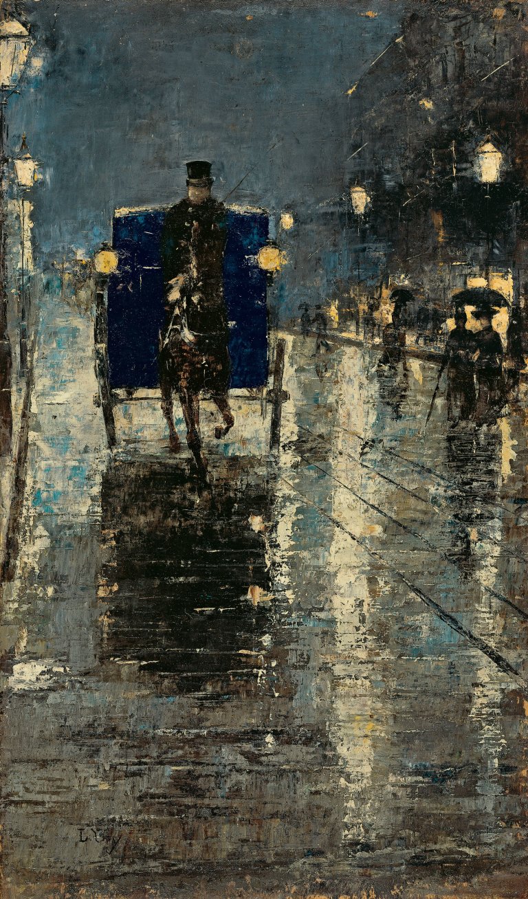 Auf diesem Bild ist das folgende Kunstwerk zu sehen: Lesser Ury. „Berlin bei Nacht“. 1889.