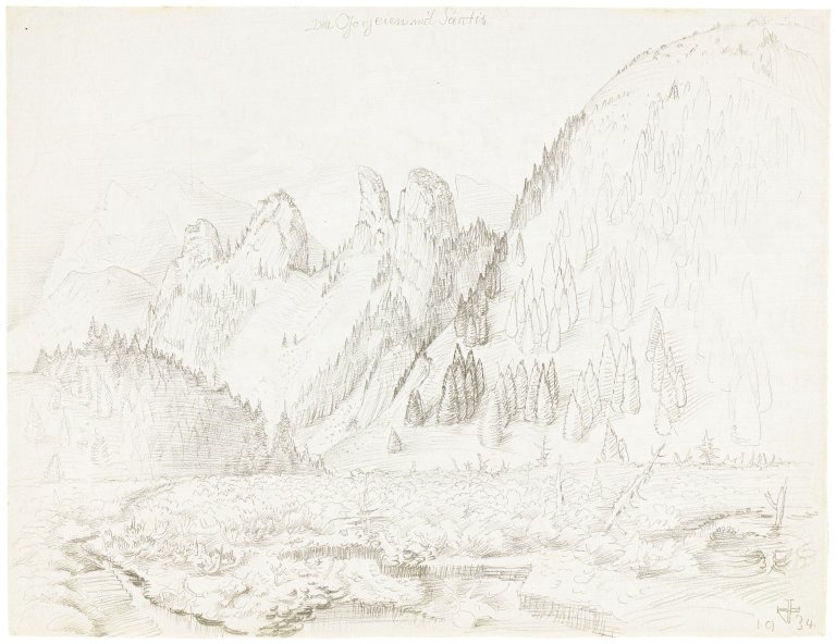 Auf diesem Bild ist das folgende Kunstwerk zu sehen: Otto Dix. „Goggeien mit dem Säntis“ („Die Gogeien mit Säntis“). 1934.