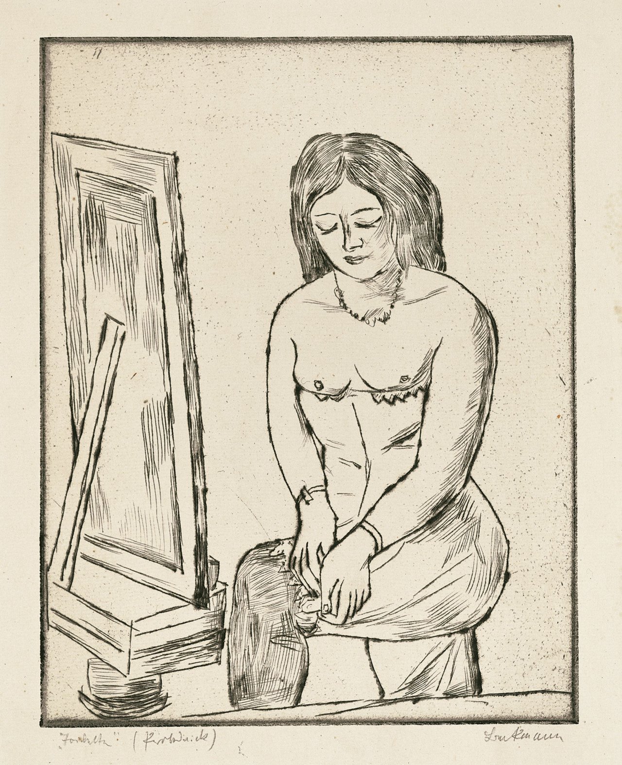 Auf diesem Bild ist das folgende Kunstwerk zu sehen: Max Beckmann. „Toilette (vor dem Spiegel)“. 1923.