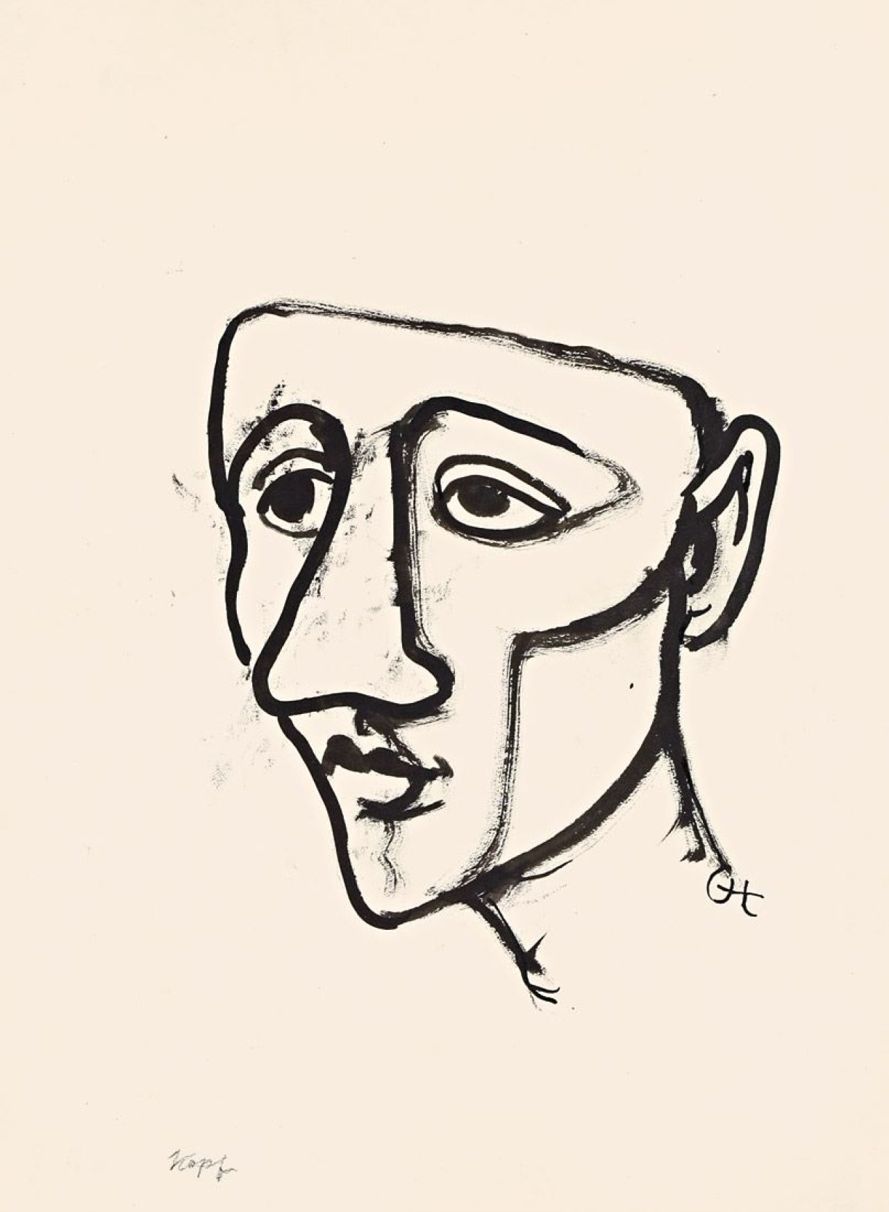 Auf diesem Bild ist das folgende Kunstwerk zu sehen: Karl Hofer. „Männlicher Kopf“. Um 1950.