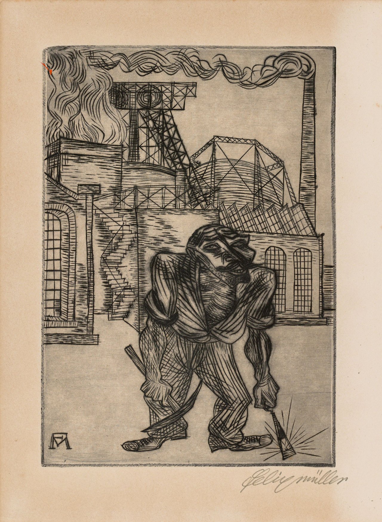 Auf diesem Bild ist das folgende Kunstwerk zu sehen: Conrad Felixmüller. „Der alte Kohlenarbeiter“. 1921.